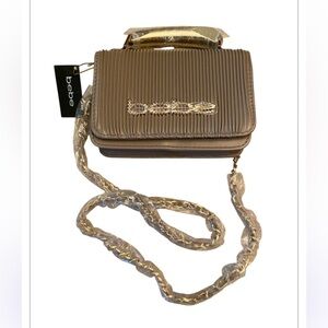 NWT Bebe Raelynn Metal Handle Crossbody Light Taupe